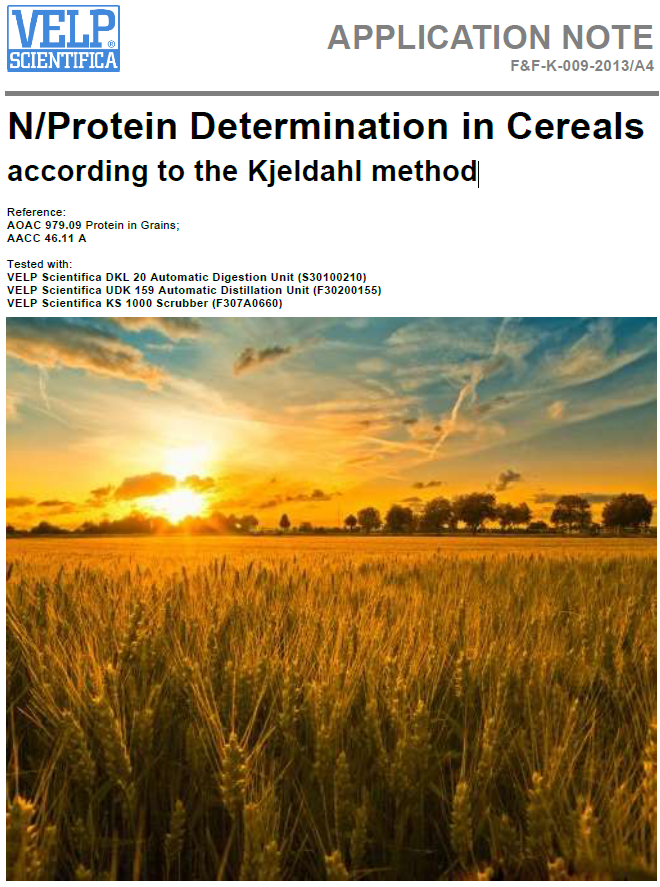 Nota Aplicativa Velp: Determinación de proteínas en cereales según el método Kjeldahl